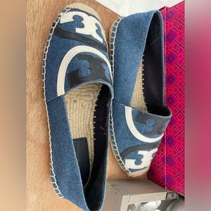 Tory Burch blue denim espadrilles.